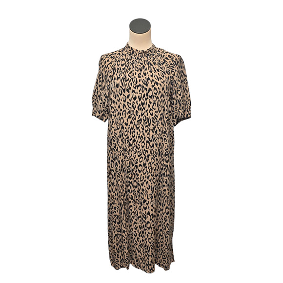 Anthropologie‎ Dress Womens XS Leopard Print Midi High Neck Puff Sleeve - Picture 1 of 11